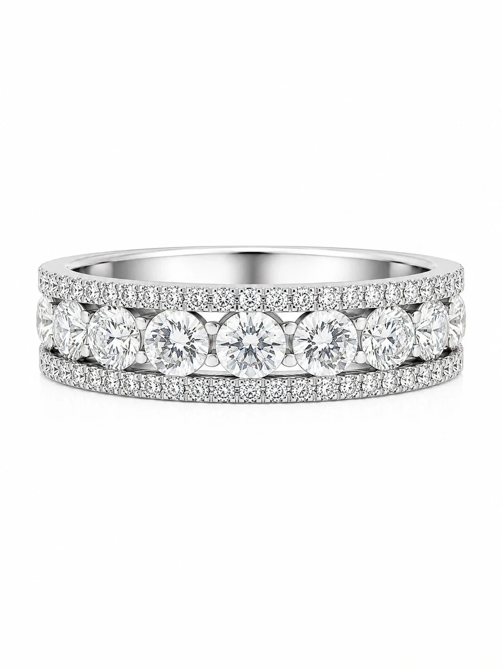 Moissanite Eternity Band Ring 2.58ctw Sterling Silver Wide Stackable NWT Size 8